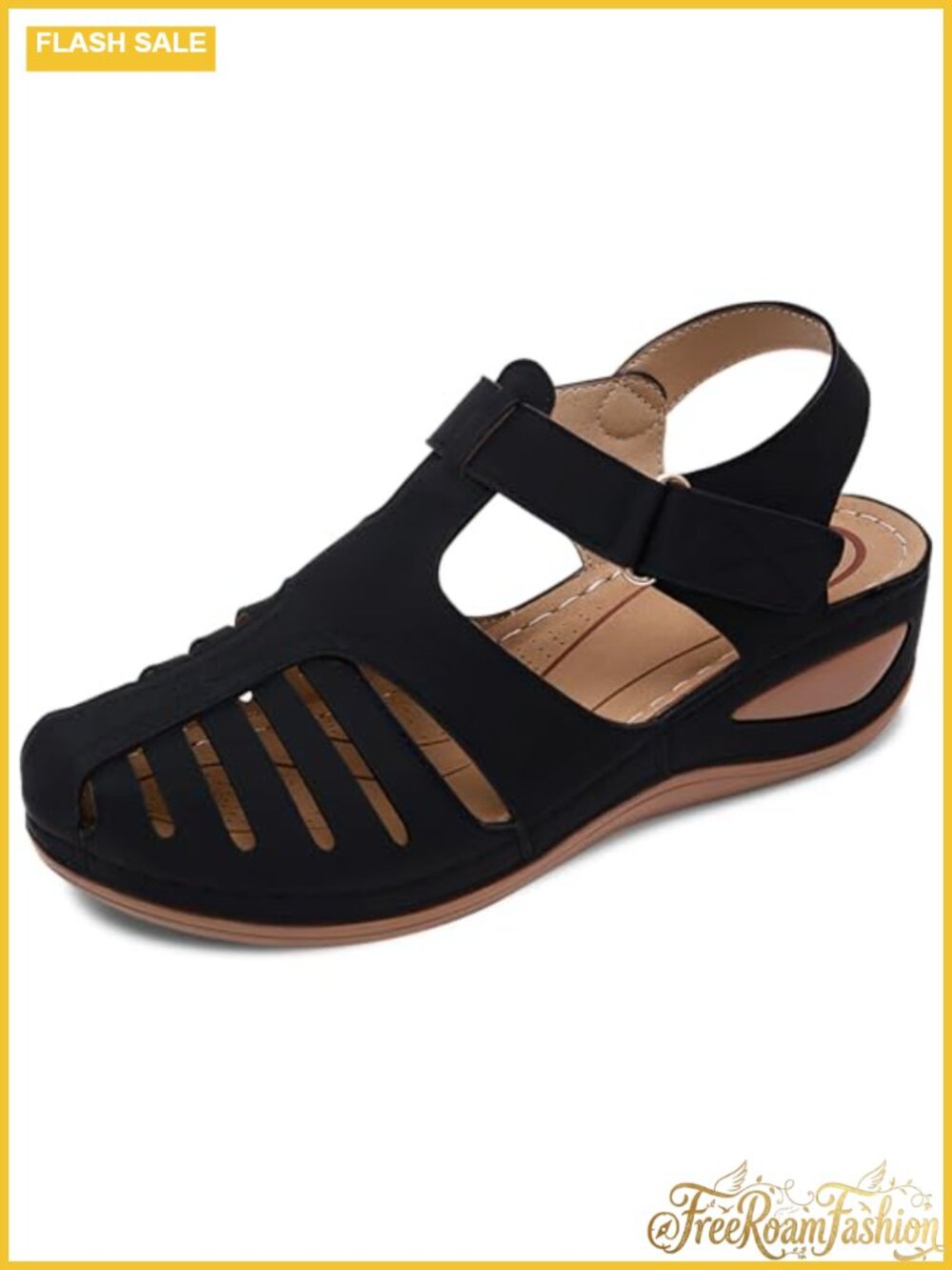Womens Wedge Sandals Closed Toe Platform PU Leather Ankle Strap Summer